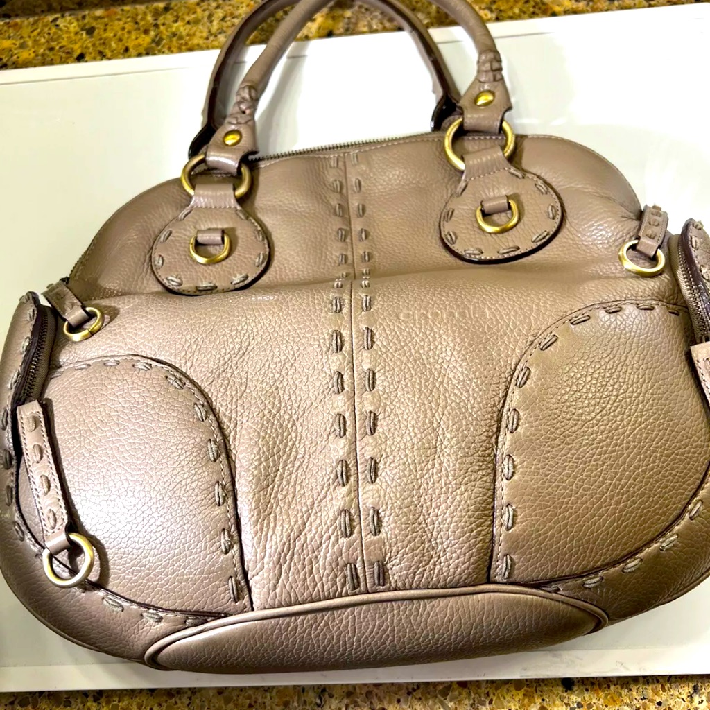Cromia Italian Purse Handbag Beige Leather Shoulder-Bag